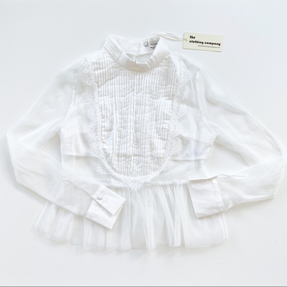 NWT Sheer Tulle Blouse with Ruffle Yoke Detail - Picture 2 of 6